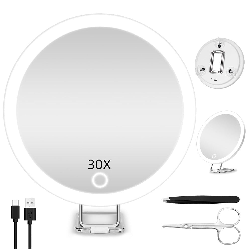 6 inch 10 times 20 times 30 times rechargeable led magnification suction cup makeup mirror 360 ° rotatable makeup mirror