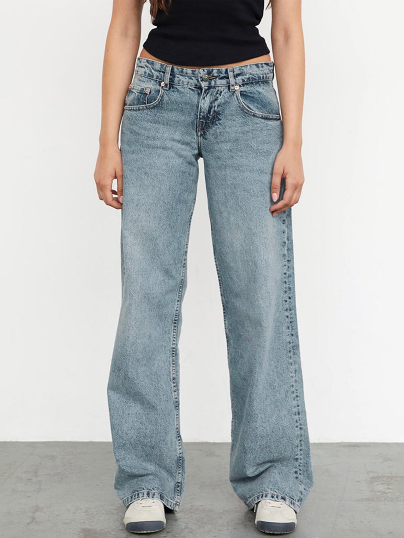 Amazon AliExpress TEMU New Cross-border Special for High Quality European and American Women Straight Tube Micro Horn Denim Pants