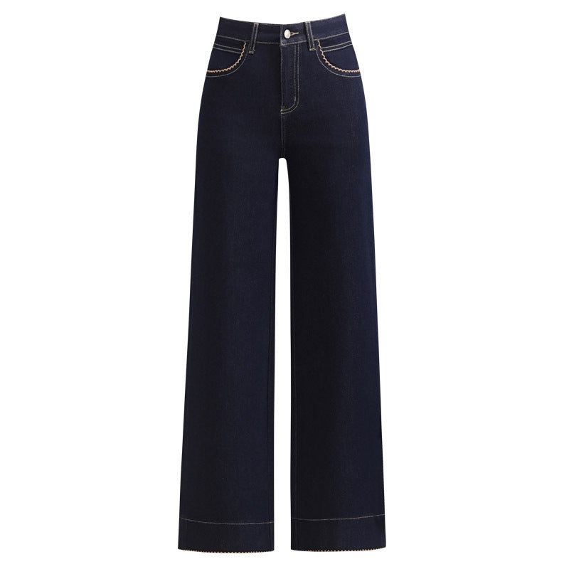 High-End Autumn and Winter New Wide-Leg Jeans for Women, Narrow Version, Loose, Slimming, High-Waisted, Drapey Casual Pants, Nine-Point Straight Pants