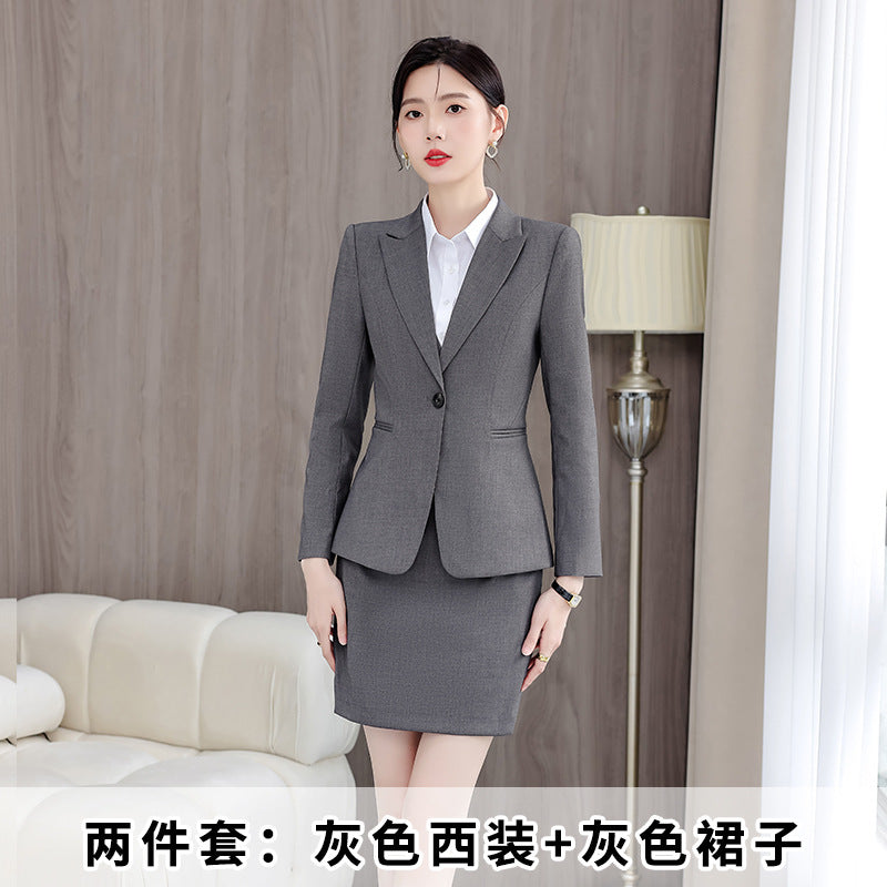 Gray Suit Women's Professional Suit Spring and Autumn Hotel Workwear Elegant Interview Formal Wear Plus Size Workwear