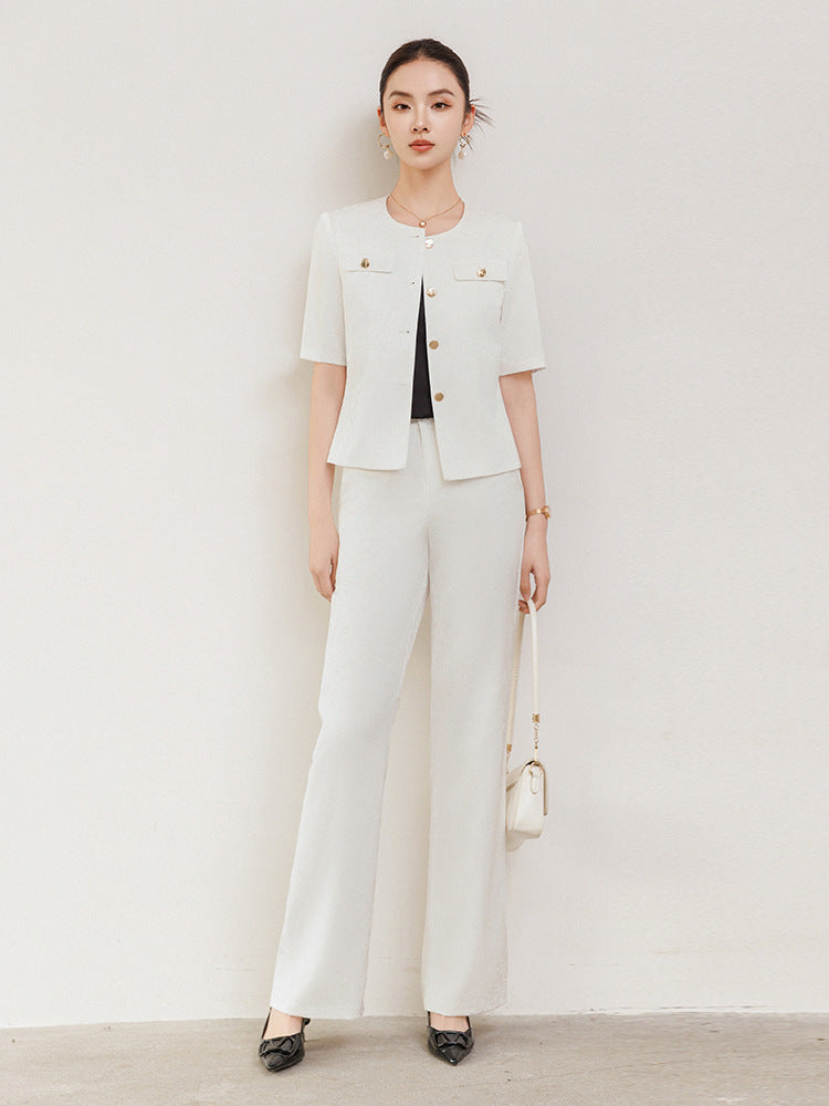 Summer Suit for Women, Thin, High-End, Professional, Fashionable, Short-Sleeved Suit, Wide-Leg Pants Two-Piece Set