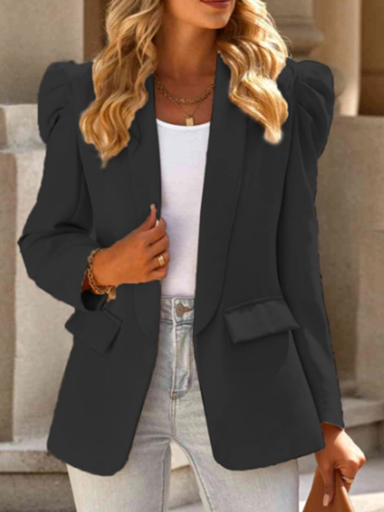 2025 Independent Station Wish Amazon Autum New Pure Color Long-Sleeved Lapel Suit Small Jacket Women's Clothing