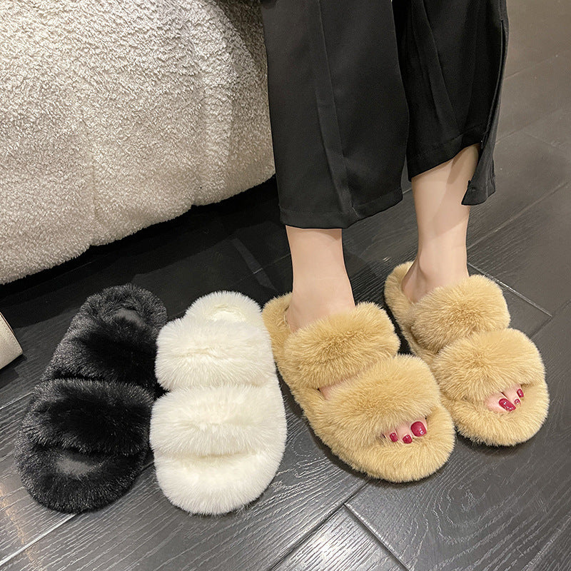 2024 Korean Style Women's Home Maomao Slippers New Autumn and Winter Warm Home Thick Bottom Maomao Slippers Internet Celebrant