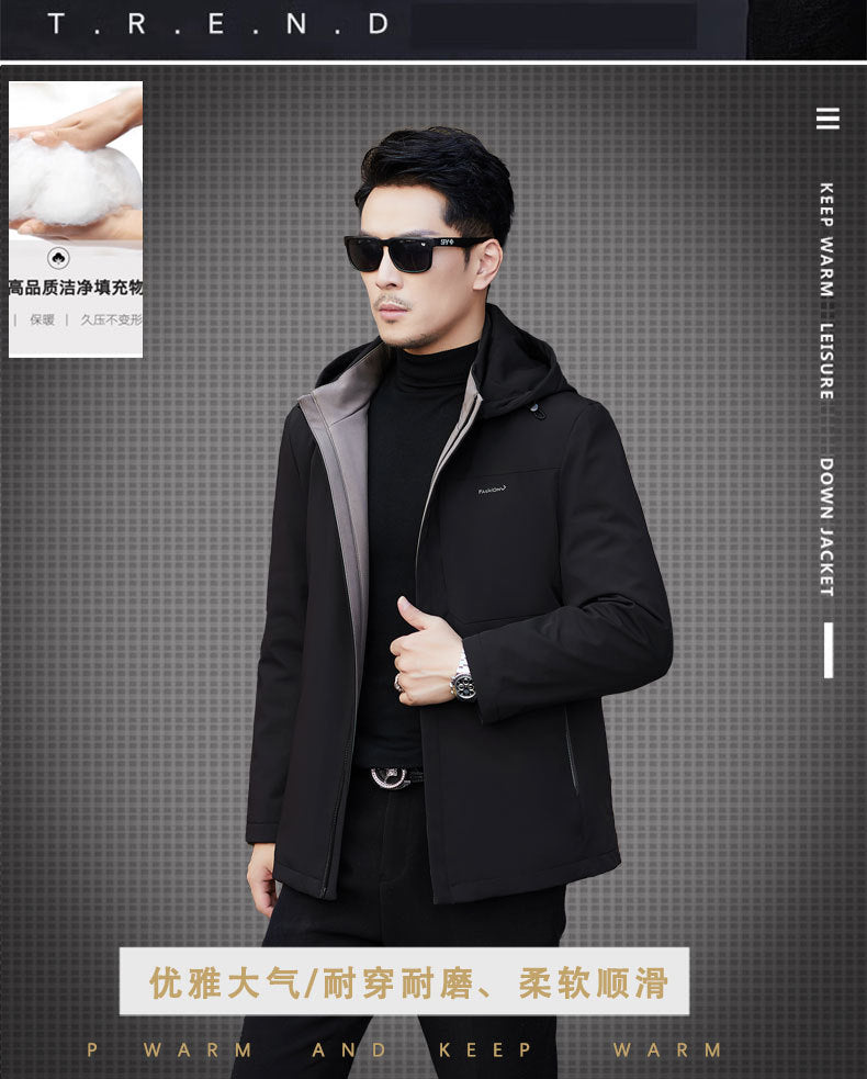 2024 Autumn and Winter Men's Thickened Warm Jacket for Middle-aged and Elderly Dads with Lapel Casual Detachable Liner Cotton-padded Jacket