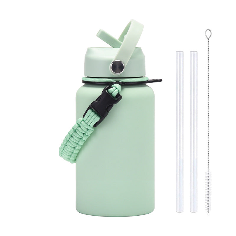 New 650ml Stainless Steel Insulated Cup with Braided Rope Straw Water Cup for Men and Women Outdoor Sports Insulated Water Kettle