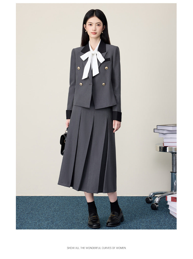 Gray Suit Jacket Female Preppy Style College Student Interview Professional Formal Wear Petite Girl Suit Suit Skirt Autumn