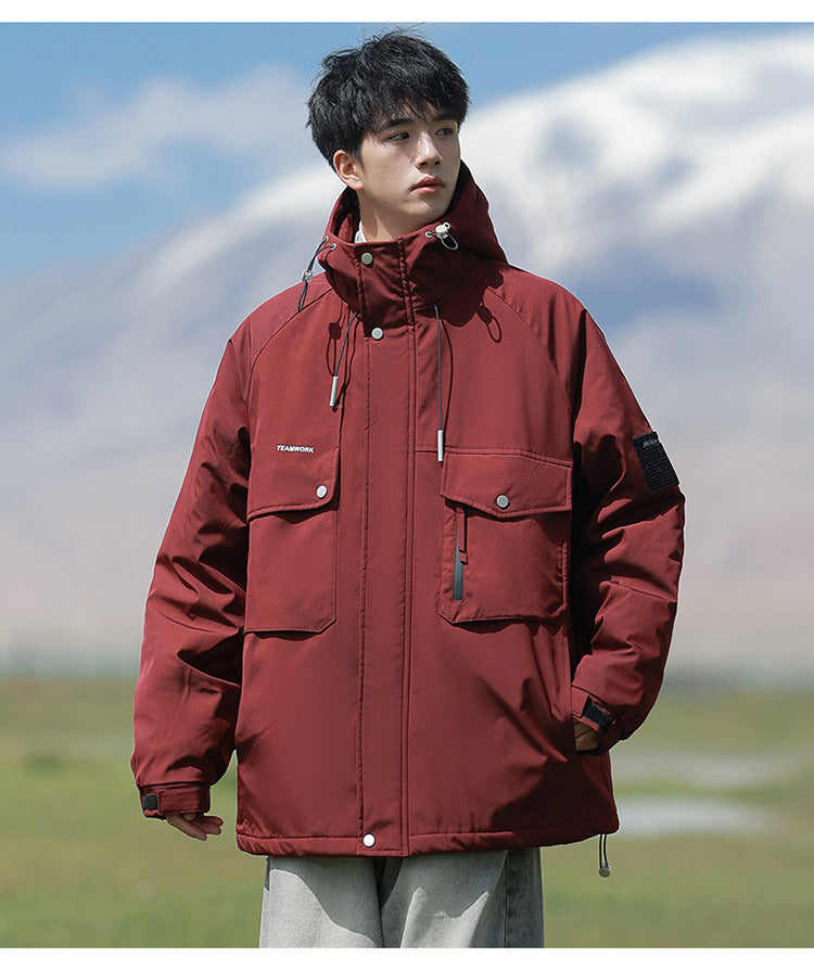 Woodpecker Assault down Cotton Jacket Men's Winter Thickeneded Warm Work Jacket Cotton Jacket New Hooded Winter Jacket