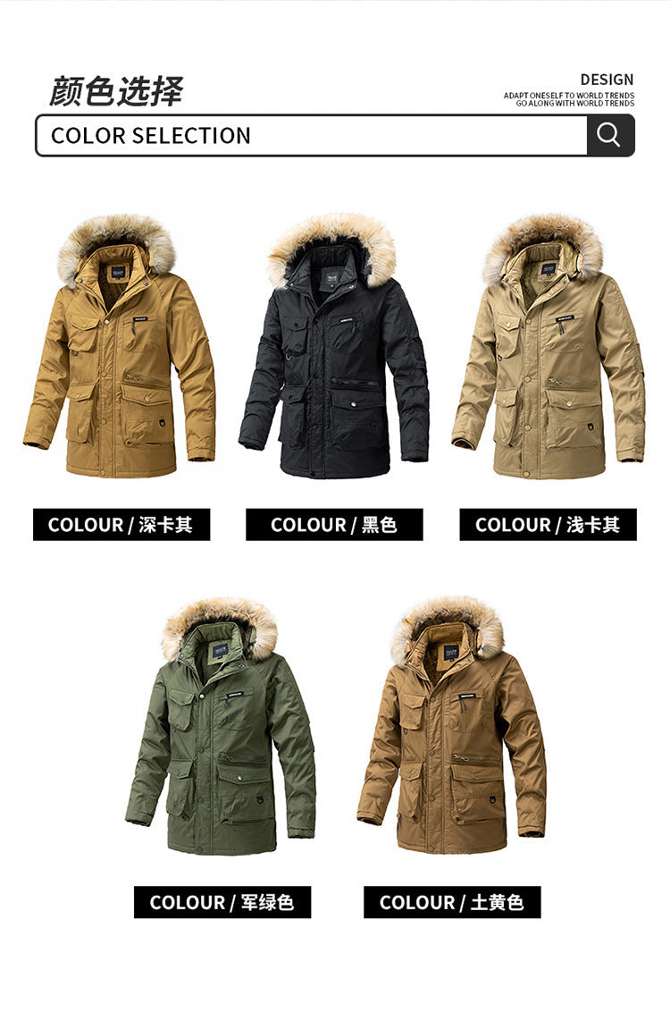 Autumn and winter new men's windbreaker Korean slim fit mid-length thick hooded coat plus size casual men's trendy