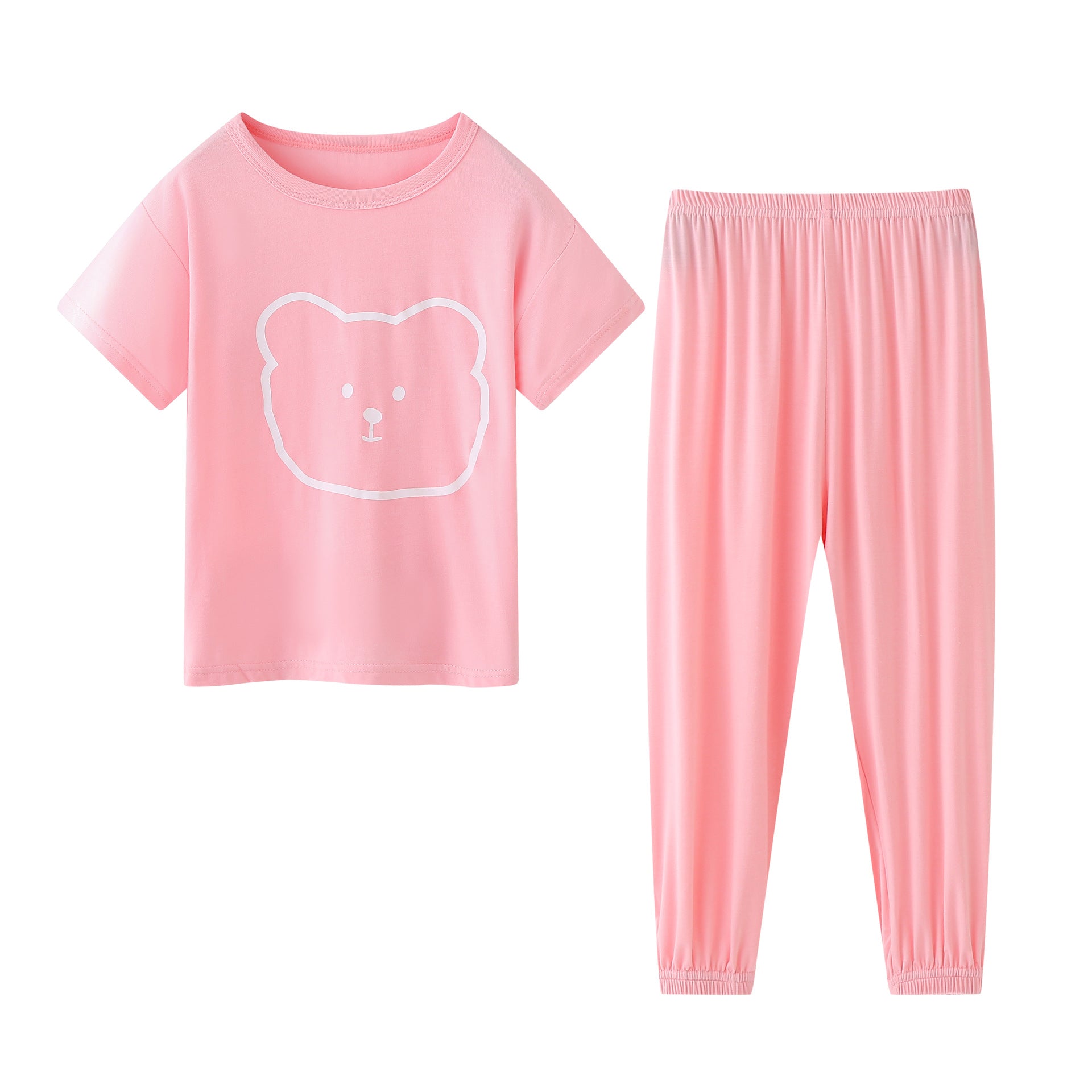 Children's Modal Pajamas Summer Thin Short-sleeved Trousers Ice Silk Middle-aged Boys and Girls Home Suit Summer
