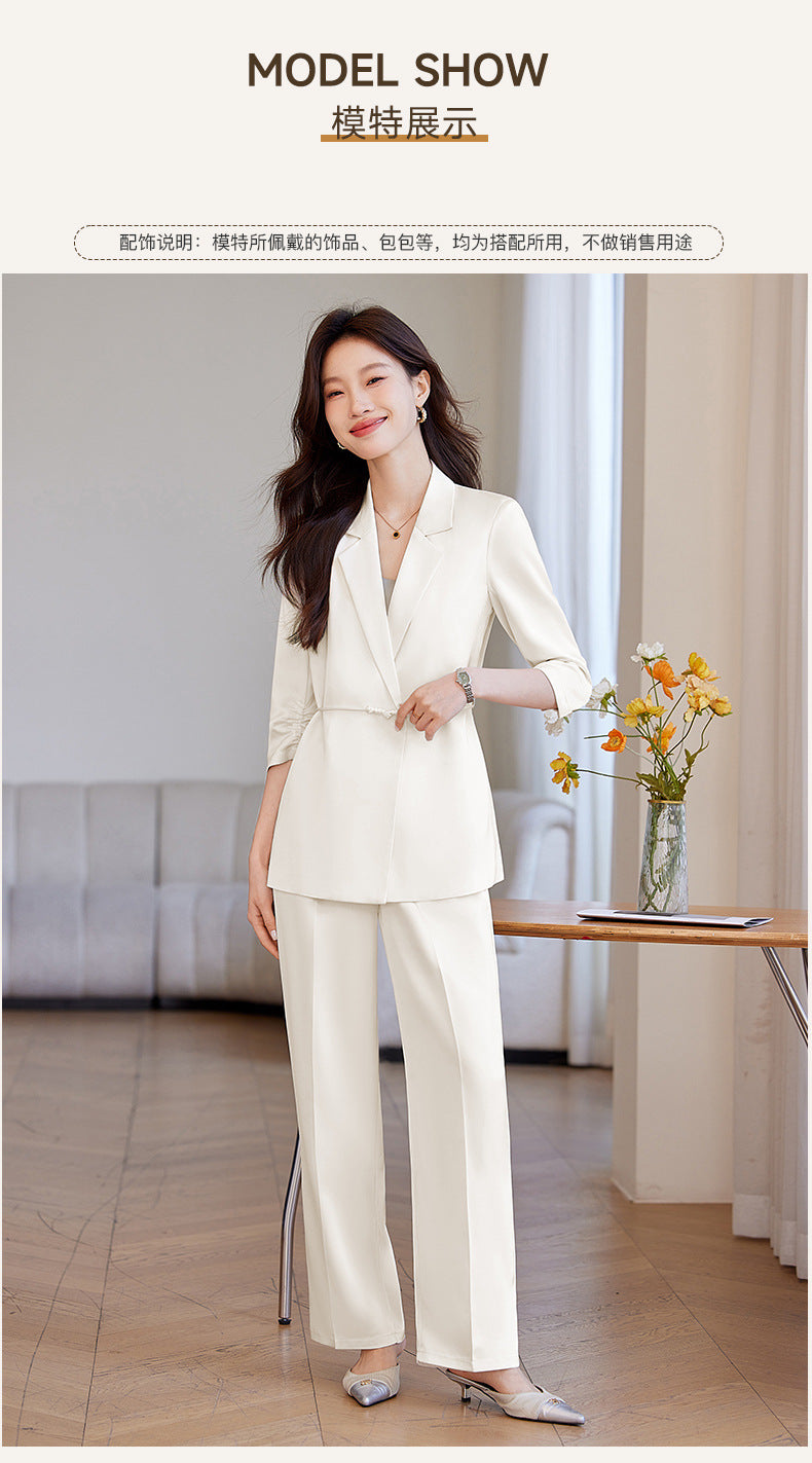 New Chinese-Style Women's Summer Thin Suit for Petite Figures, High-End Professional Attire, Acetate-Like Blazer