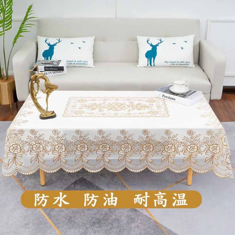 PVC Bronzing Tablecloth Rectangular Coffee Table Mat Oil-proof Waterproof No-wash Anti-scalding Heat Insulation Tablecloth European Style Table Mat