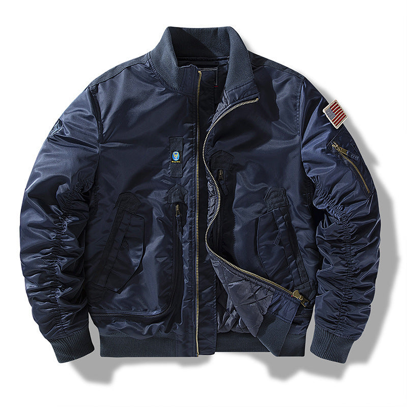 Baseball Collar fleece-lined Thickened Autumn and Winter Air Force Aviator Single Jacket Men's Baseball Suit Short Tactical Collar Jacket Men's