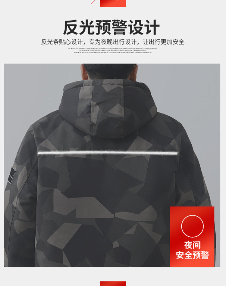 Winter Cotton-Padded Labor Protection Clothing for Men, Fleece-Lined and Thickeneded Cotton-Padded Jacket and Pants Suit, Wear-Resistant and Cold-Proof Camouflage Cotton Coat and Work Clothes