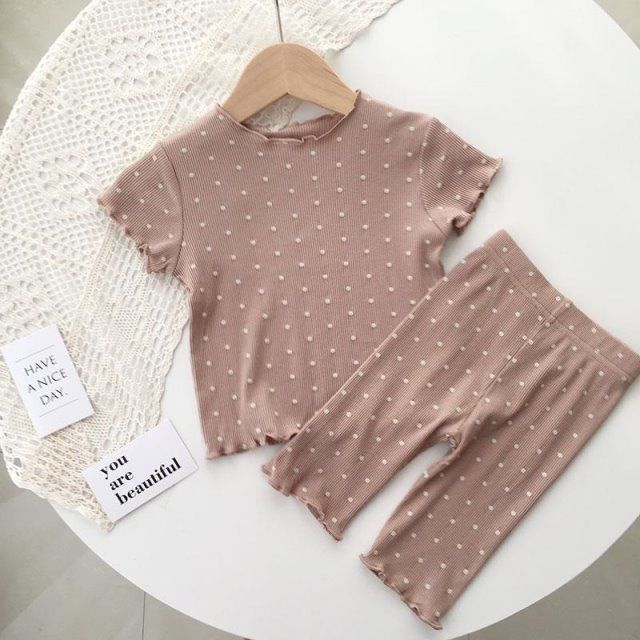 Children's Thin Short-Sleeved Air-Conditioned Clothing for Boys and Girls Summer Pajamas suit Can Wear Outfit Baby's Home Clothes Two-Piece Fashionable Set