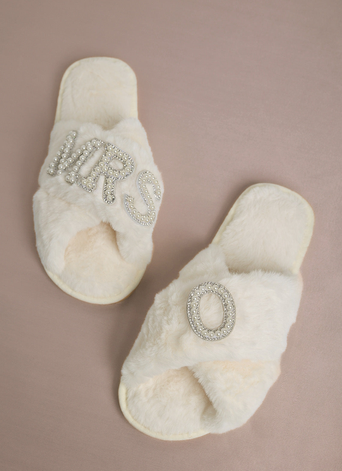 Cross-Border Popular Pearl Letters Bride Bridal Cross Fur Slippers Bachelor Party Wedding Plush Slippers for Women