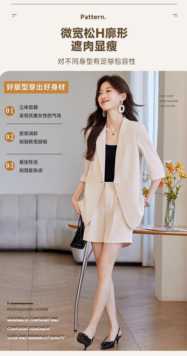 Blue Mid-Sleeve Chiffon Suit Jacket for Women 2025 New Summer Thin Style Fashionable High-End Shorts Suit