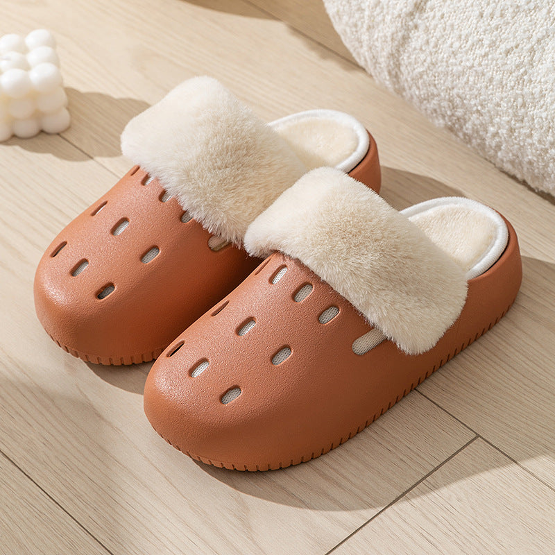 Plush Croc Shoes Women's Winter 2025 New Outerwear Fashion Internet Celebrity Couple Thick-Soled Removable Cotton Slippers for Men