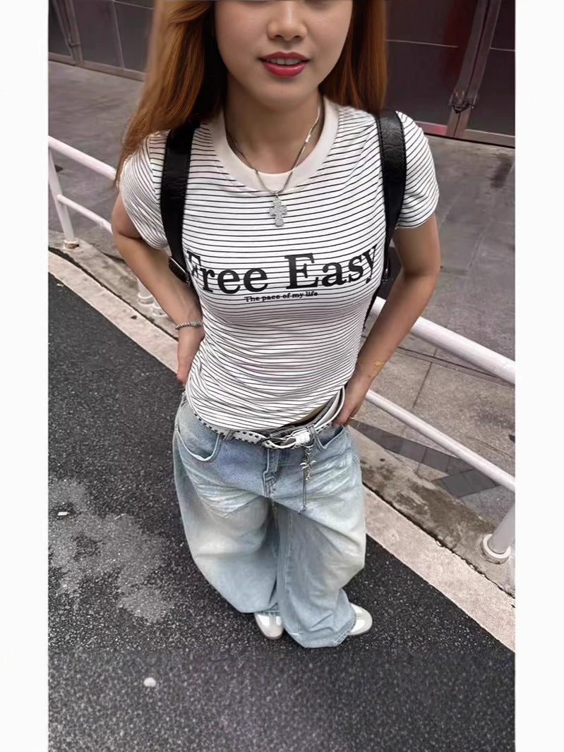 Women's Spring and Summer Thin Drape Jeans 2025 New Fashion High-Waisted Slimming Light Blue Straight Wide-Leg Floor-Length Pants