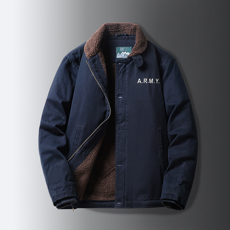 Cross-Border Winter N1 Deck Cotton Outwear, Middle-Aged Thickeneded Velvet Work Jacket, Retro Cashmere Jacket for Men