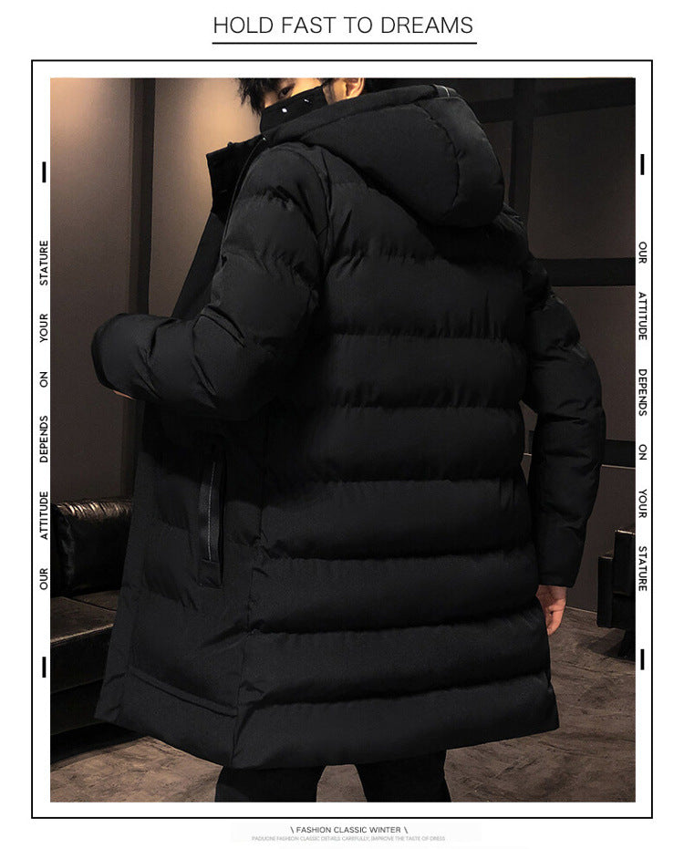 Mid-Length Cotton Outwear Men's Winter Jacket 2025 New Thickeneded Hooded Cotton Jacket Men's Korean Style Trendyy Cotton Jacket