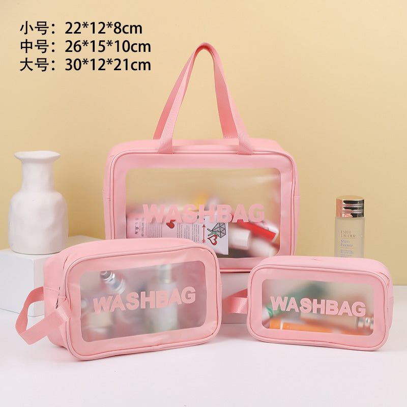 PU cosmetic bag large capacity dry and wet separate wash bag PVC transparent frosted bath bag travel portable storage bag