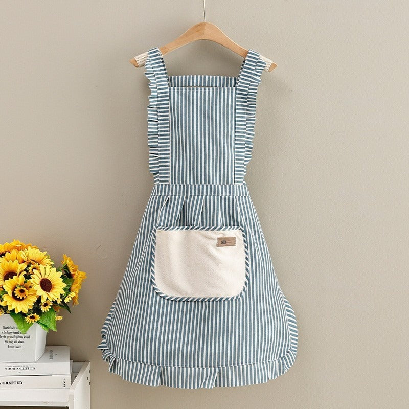 Factory Direct Sales New Kitchen Household Cooking Canvas Cotton Apron Lace Cute Hand-Wipeable Suspenders Pure Cotton for Women