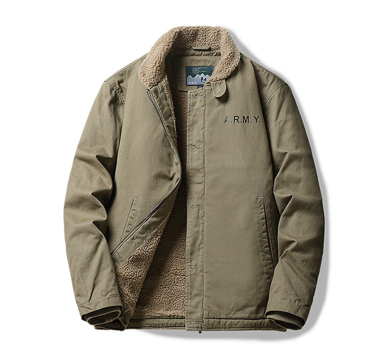 Cross-Border Winter N1 Deck Cotton Outwear, Middle-Aged Thickeneded Velvet Work Jacket, Retro Cashmere Jacket for Men
