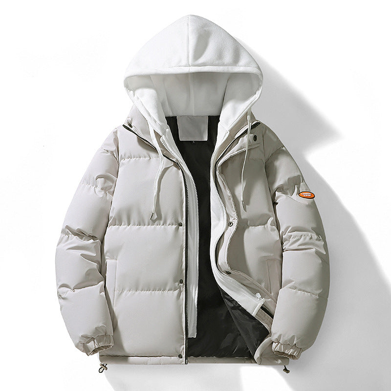 Autumn and Winter New Style Fake Two-Piece Cotton Jacket for Men, High-Quality Puffer Jacket, Couple's Style, Thickened and Warm Hooded Cotton Coat