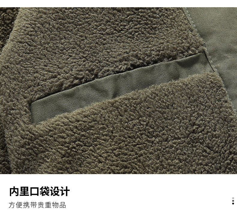 New Lamb Wool Jacket Men's Winter Thickened Wool Collar fleece-lined Overalls Cotton-padded Jacket Men's Jacket Casual Cotton-padded Jacket Aviator