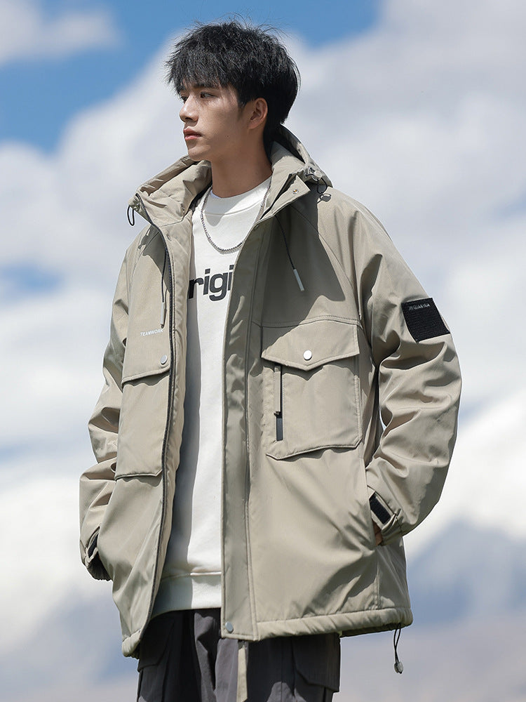 Woodpecker Assault down Cotton Jacket Men's Winter Thickeneded Warm Work Jacket Cotton Jacket New Hooded Winter Jacket
