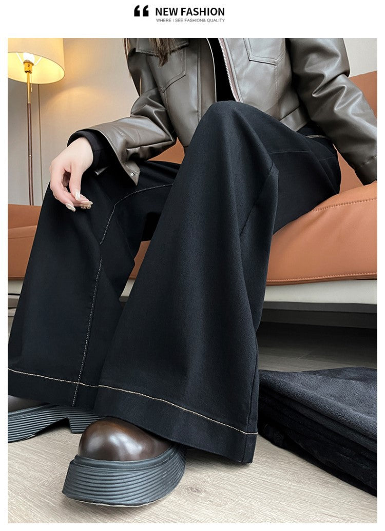 2025 New High-Waisted Black Wide-Leg Jeans for Women, Fashionable and Versatile Spring & Fall Loose Large-Flared Straight Pants