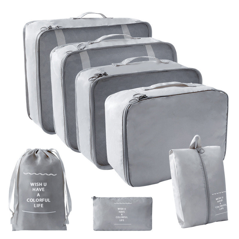 Cross-Border Travel 7-Piece Storage Bag, Clothing Storage Bag, Portable Large-Capacity Suitcase Classification Twill Cloth