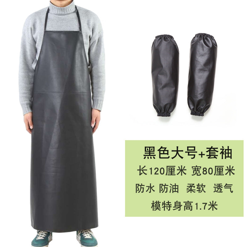 Leather Waterproof Apron Oil-proof Kitchen Neck PU Household Adult Barbecue Leather Bib for Men and Women Lengthened Thickened Bib