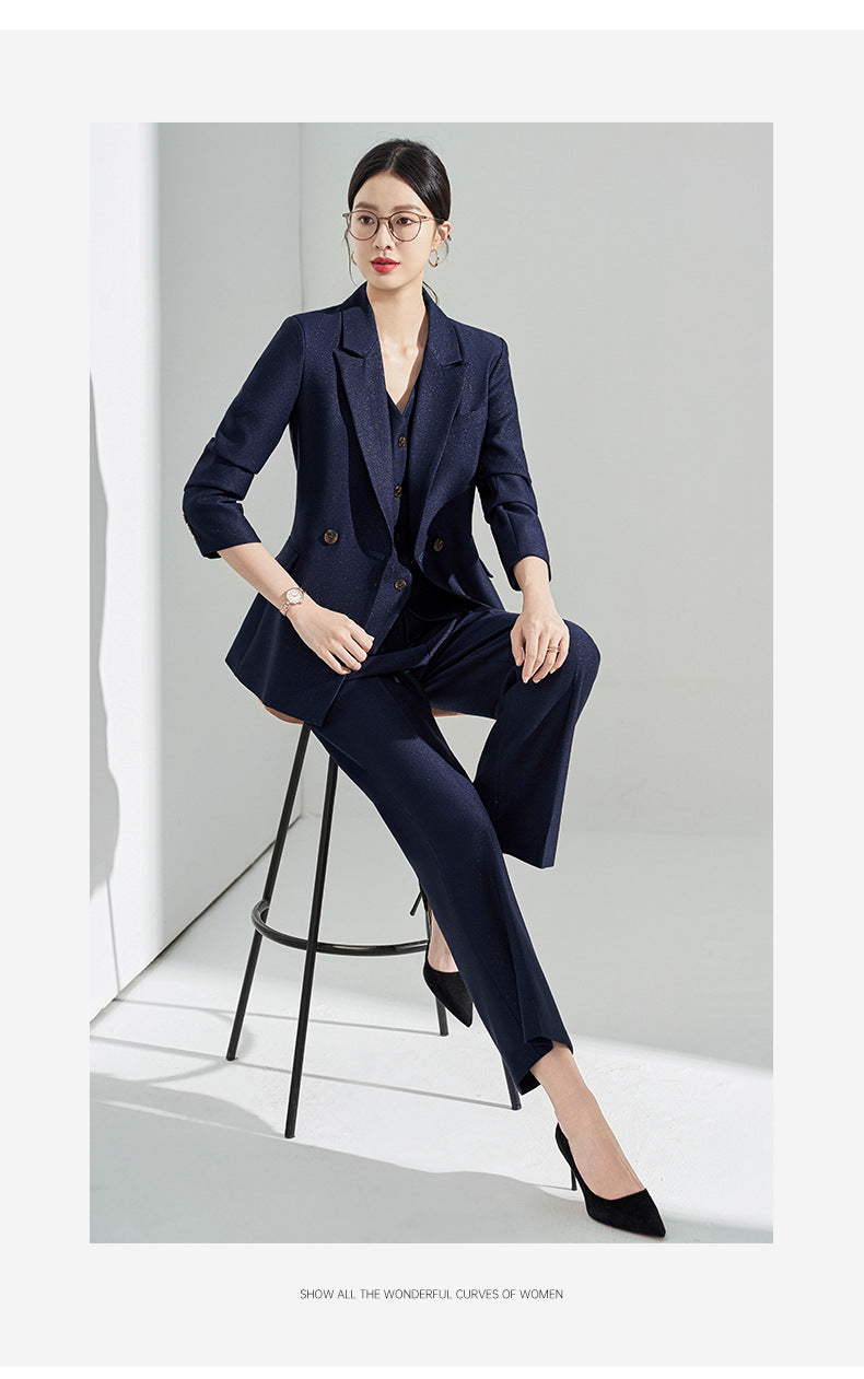 Blue Classy Professional Suit Suit for Women 2025 Spring & Fall New Style Workplace Formal Wear Elegant Work Clothing Three-Piece Suit
