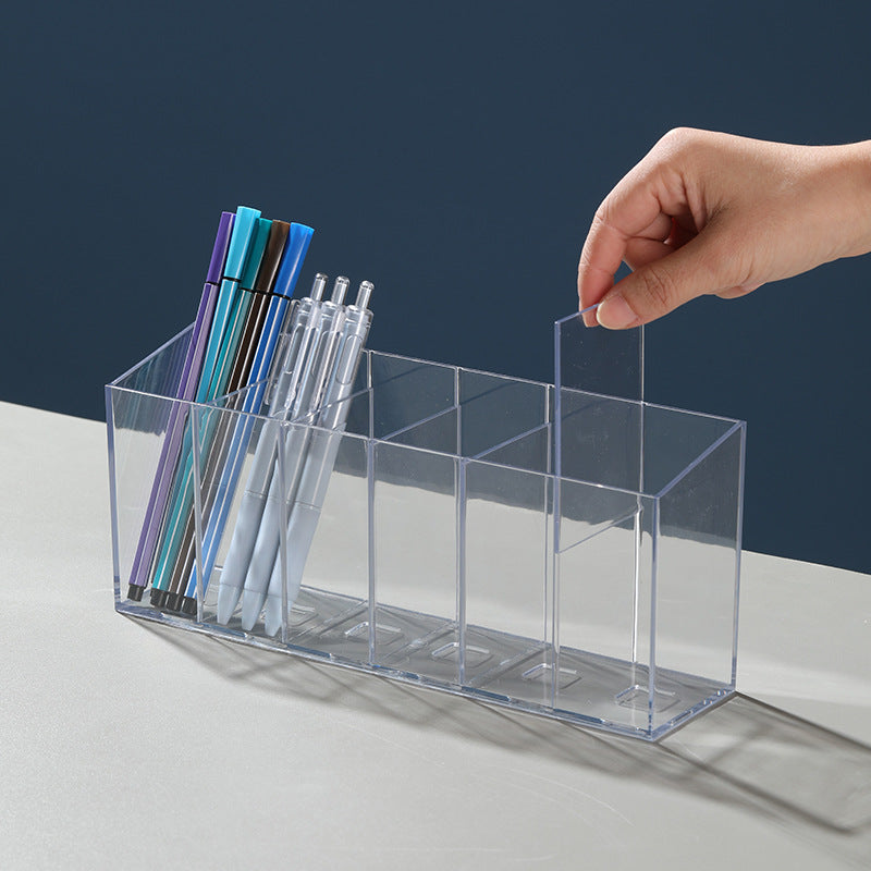 Pen Holder Desktop Stationery Storage Box Transparent Acrylic Multifunctional Student Pen Holder Office Note Pad Organizer Box
