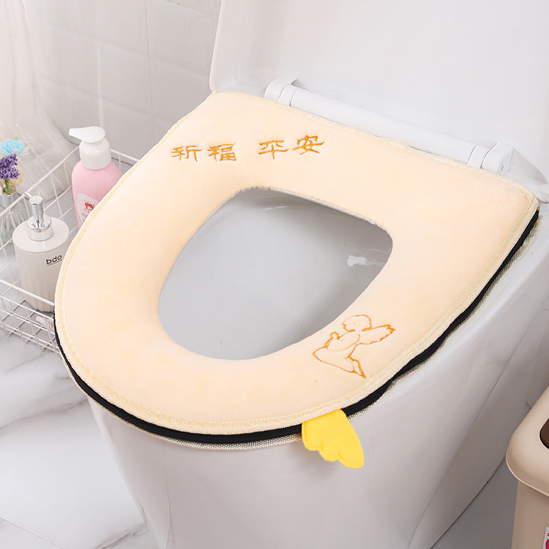 Household toilet cover portable zipper toilet seat cushion winter plush toilet seat cover waterproof thickened toilet mat