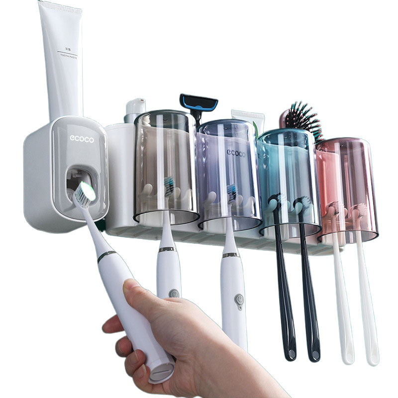 Wall-mounted toothbrush holder toilet non-perforated toothpaste toothbrush storage rack transparent mouthwash cup brushing cup suit