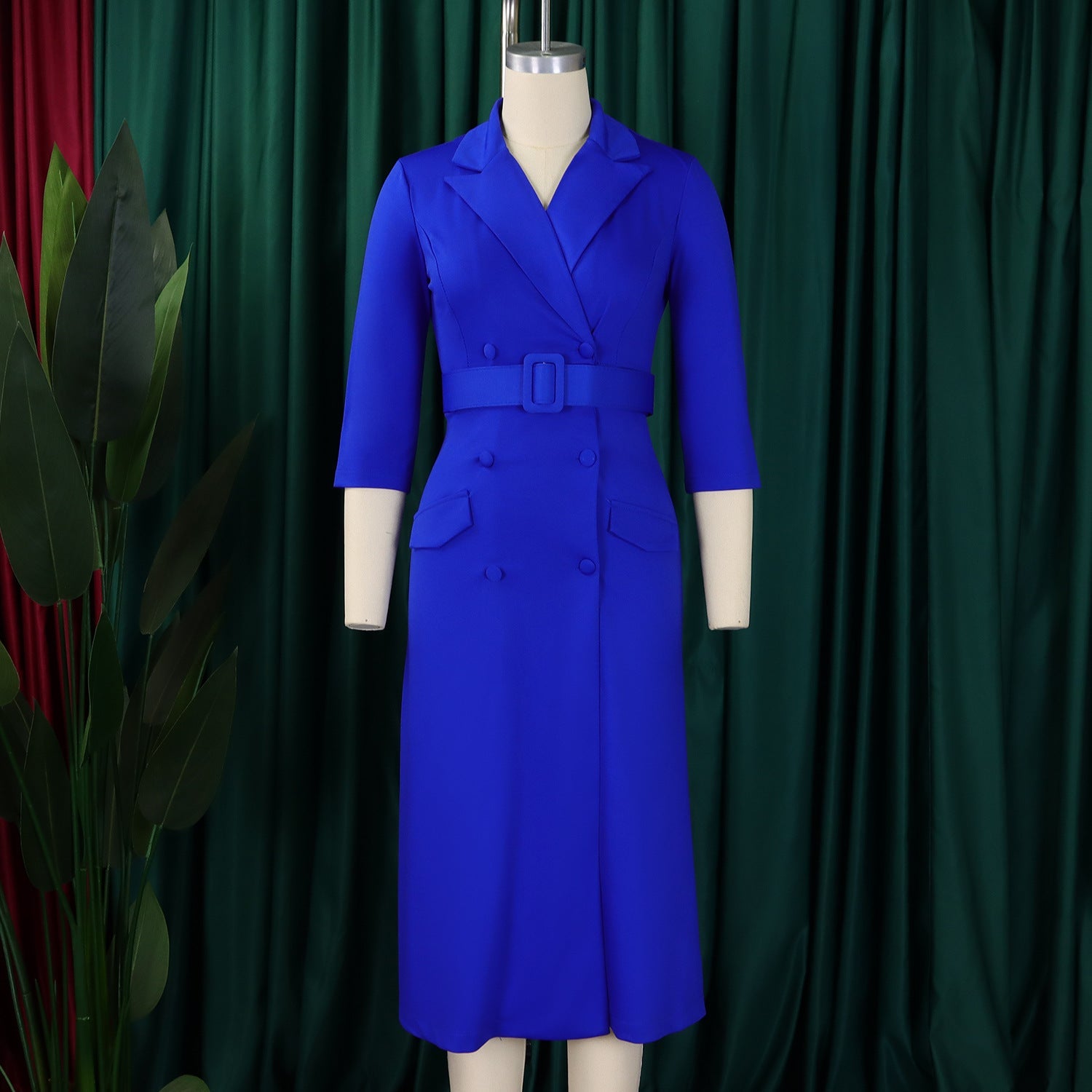 Women Notched Neck Elegant Full Sleeve Midi Dress Work Belt Streetwear Africa Party Club Dresses