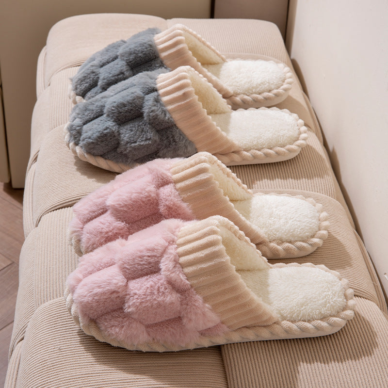 Cotton Slippers Women's Autumn and Winter Indoor Household Non-slip Soft Bottom Warm Couple Wool Plush Moon Slippers Men's