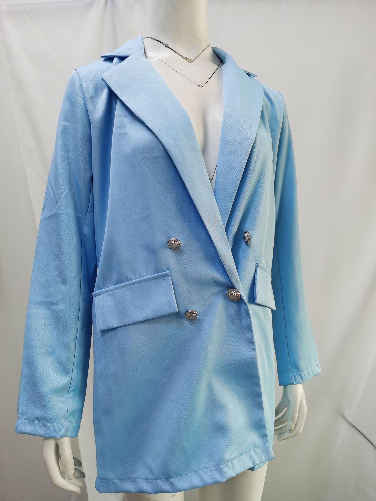 Amazon wish explosions solid color fashion lapel cardigan 2020 Europe and the United States long temperament suit jacket women