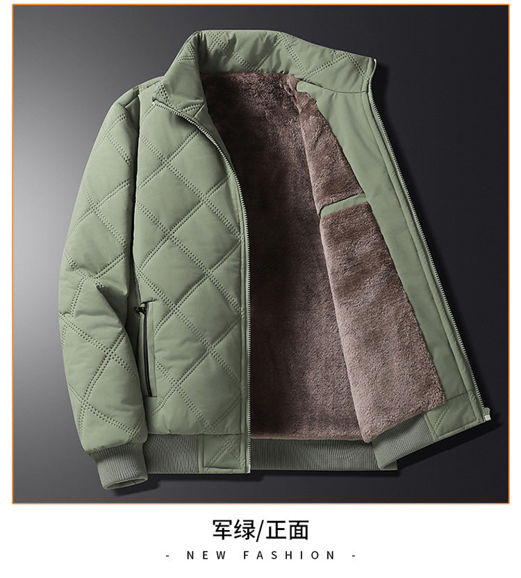 Middle-aged Men's Cotton-padded Clothes Winter fleece-lined Thickened Jacket Fashionable Casual Jacket Lightweight Slim-fit Cotton-padded Jacket for Dad