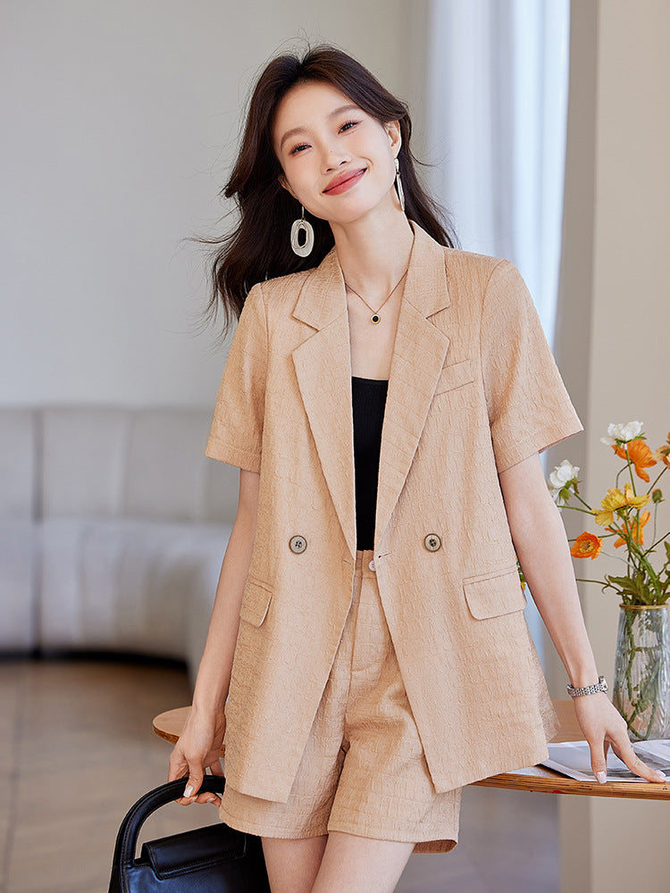 Black Short-Sleeved Suit Jacket for Women 2025 New Summer Thin Fashion Casual High-End Loose Shorts Suit