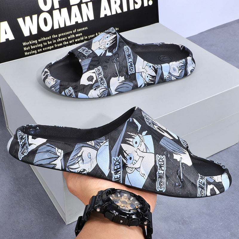 2025 New Style Slippers Men's Sporty Style Summer Odor-proof Non-slip Casual Flame Trendy Couple's Home Slippers