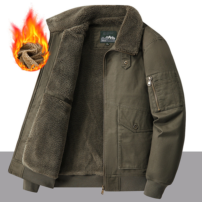 2024 Autumn and Winter Cross-Border Cotton-Padded Jacket with Fleece Lining, Thickened for Warmth, Large Size Windproof and Cold-Resistant Casual Turn-Down Collar Coat