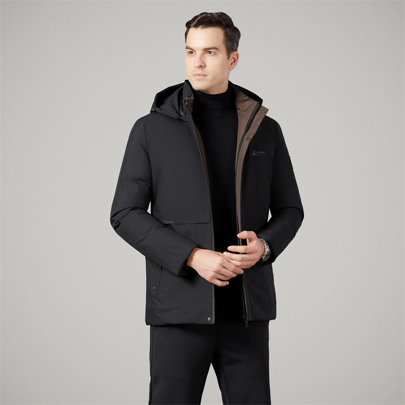 Authentic Men's Cotton Coat for Autumn and Winter, New Trendy Business Casual Loose Hooded Cotton Jacket, Thickened and Warm