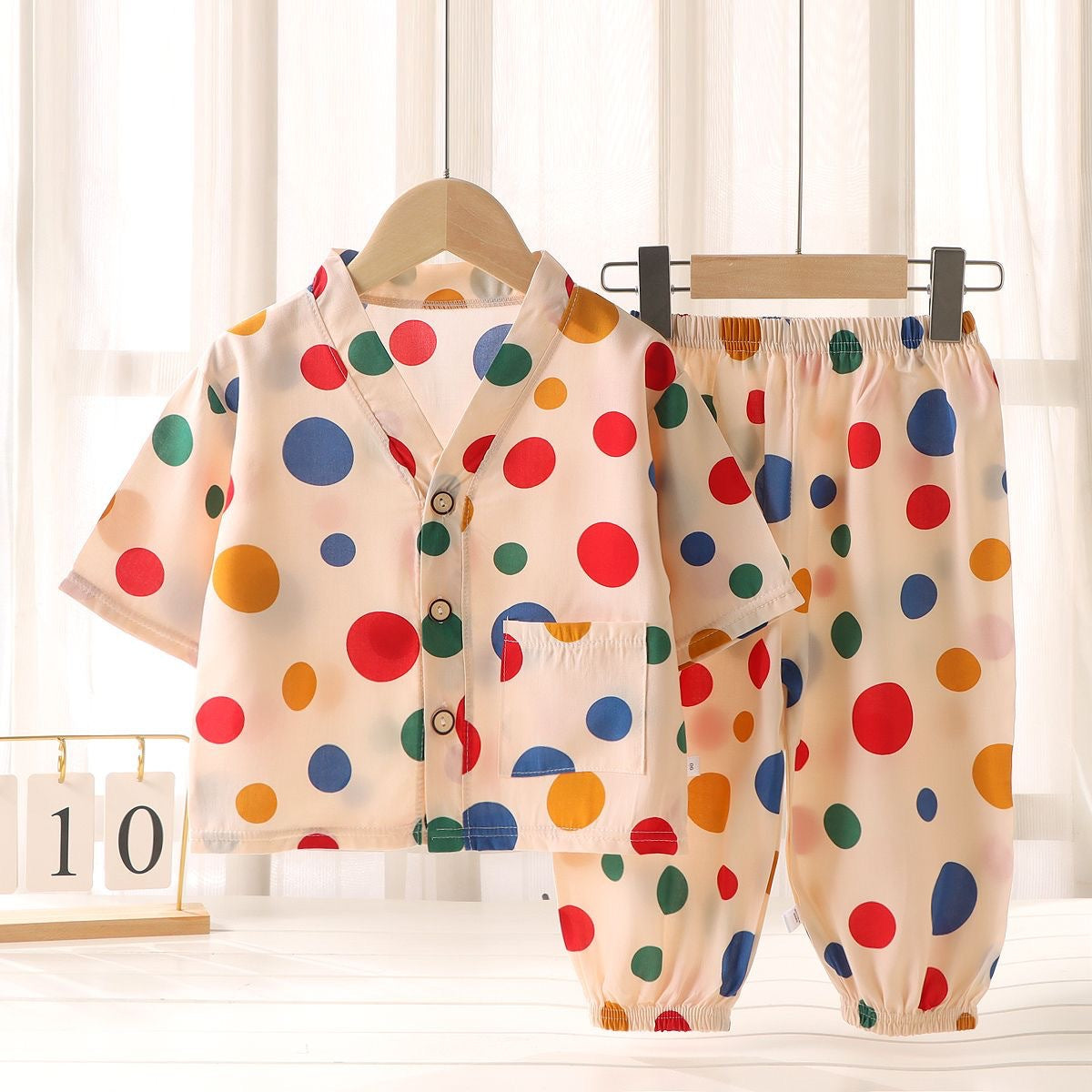 Children's Home Clothes Cotton Silk Suit Summer Boys and Girls Pajamas Artificial Cotton Two-Piece Set Cotton Silk Air-Conditioned Clothes Kidsren's Clothing