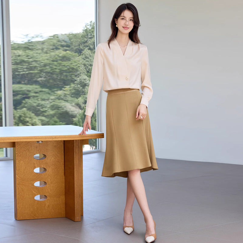 Summer New Style High-End Professional Women's Skirt Suit, Fashionable and Elegant Goddess Style Long-Sleeved Shirt and Skirt Formal Wear Ol