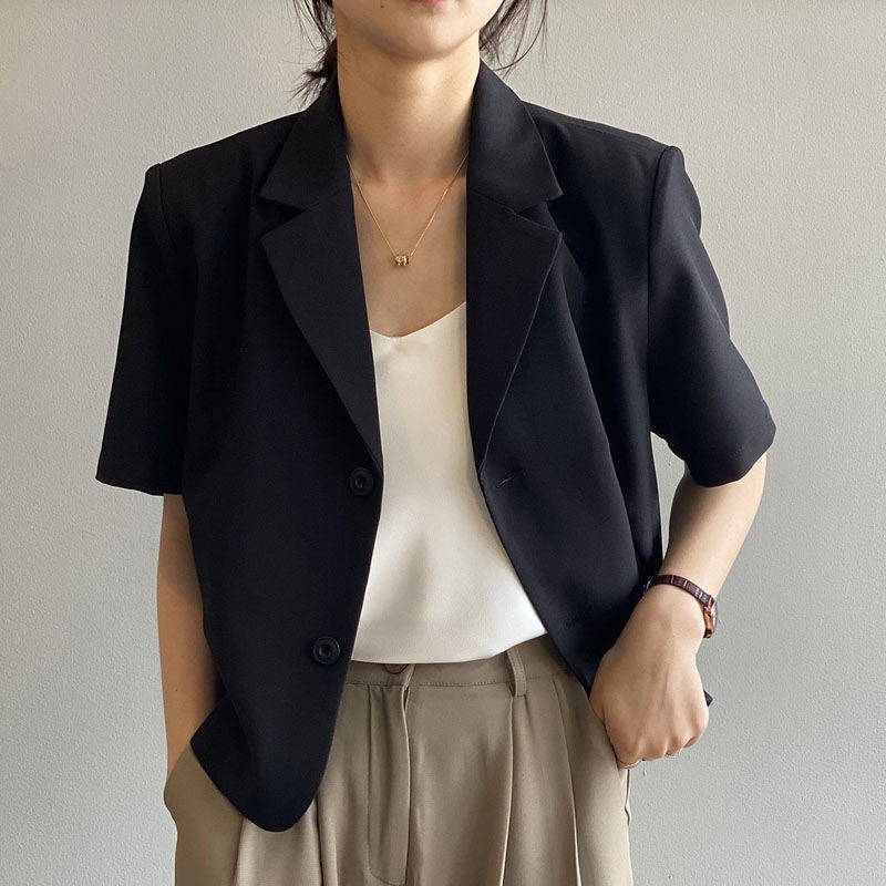 Fashion Short-Sleeve Blazer for Women 2025 Summer Thin Korean Version New Drapey Short Casual Blazer Top