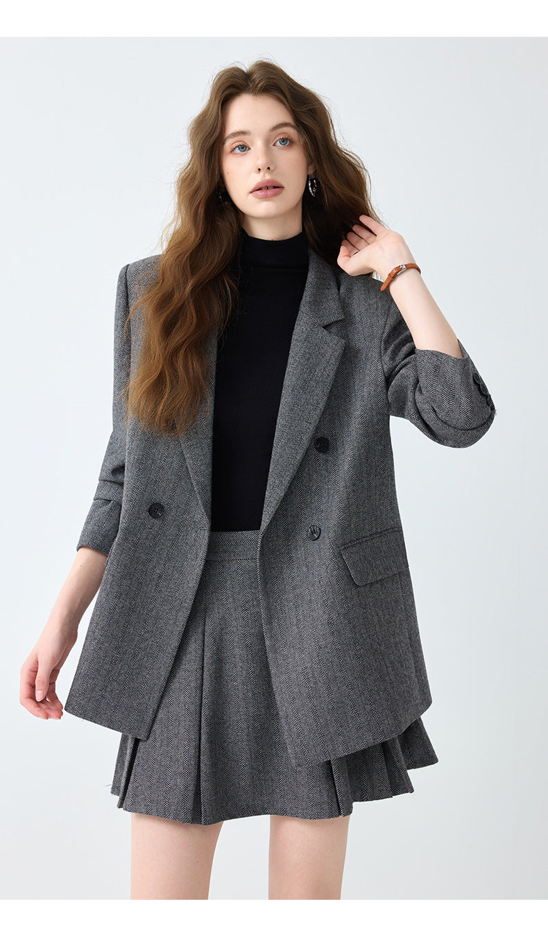Cross-Border Gray Blazer for Women, New Spring and Autumn Style, High-End, Elegant, Casual, College Style, Korean Version, Loose-Fitting Suit Set