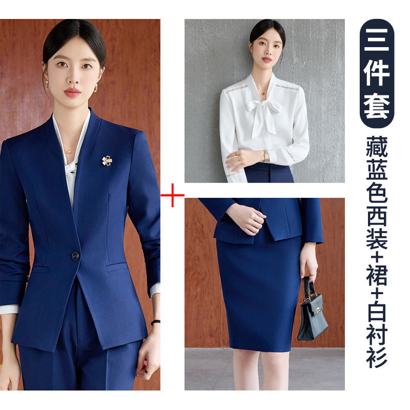 High-End Spring & Fall Hotel Front Desk Professional Wear Long-Sleeved Sales Department Reception 4S Store Sales Consultant Fashion Suit Suit